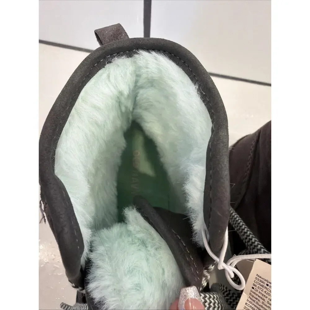 NWT Old Navy Youth Size 2 Sueded‎ Faux-fur Lined High-Top Sneakers Grey Aqua